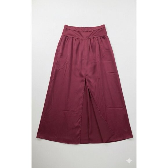 Banana Republic Wine Satin Front Slit Midi Skirt Sz 14 Coquette Feminine Flowy - Picture 2 of 7